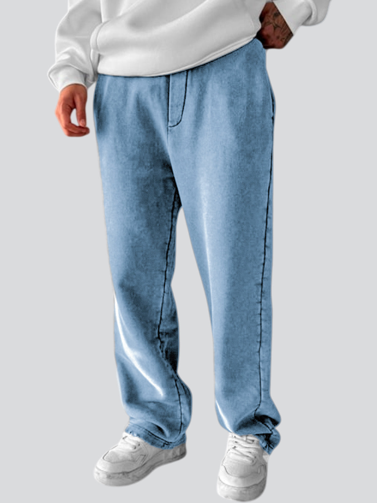 Men's Vintage Washed Cotton Dyed Casual Textured Trousers With Side Pockets
