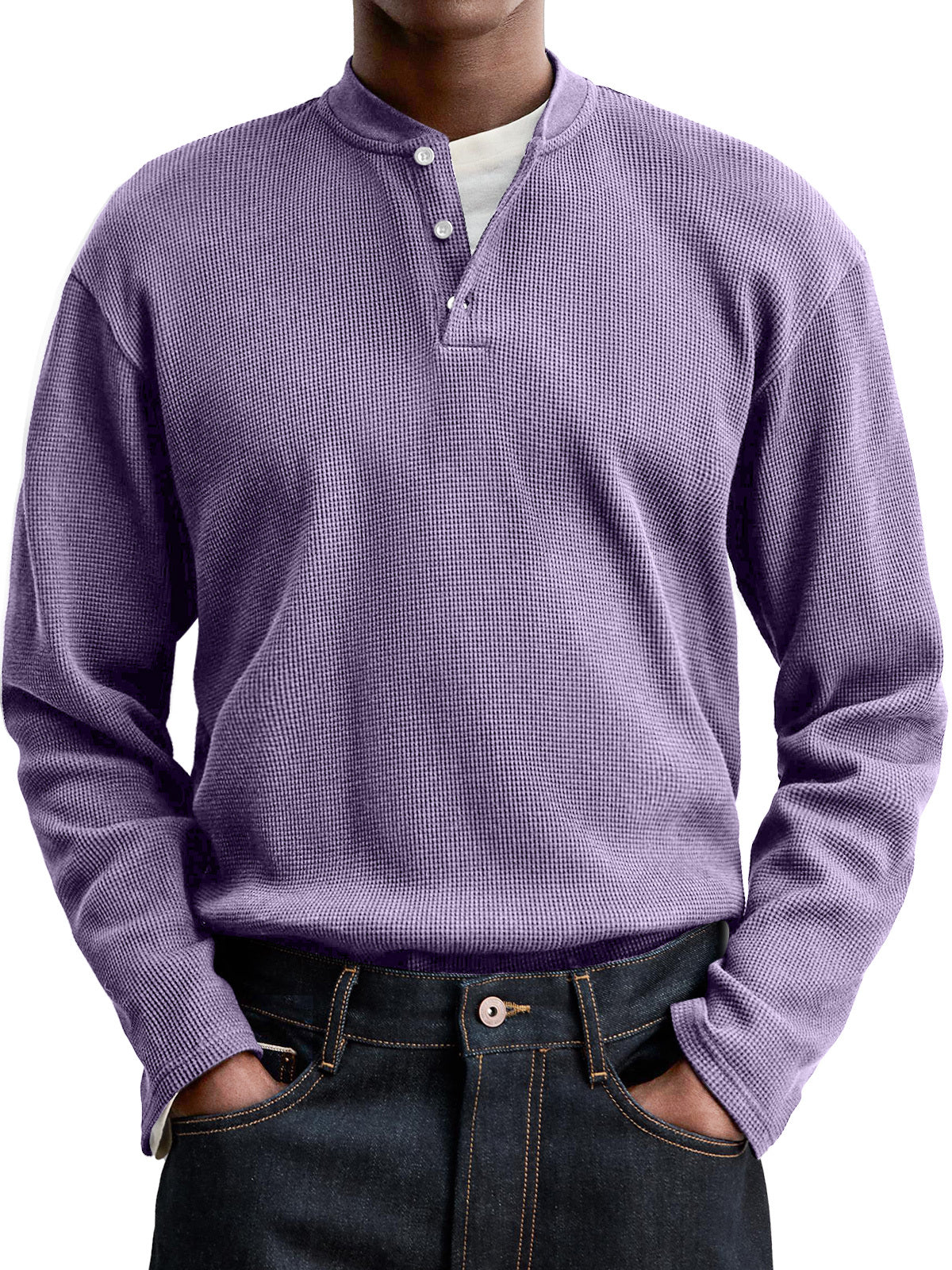 Men's Everyday Casual Waffle Button Down Long Sleeve Henley