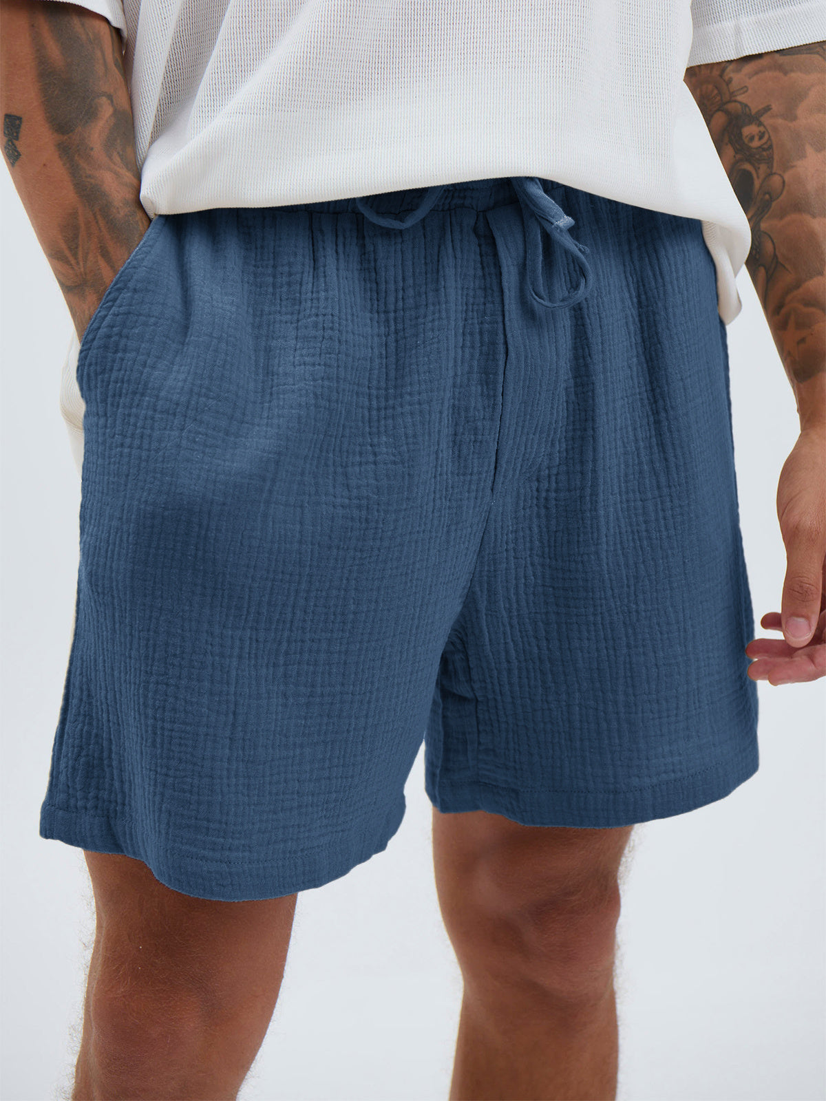 Men's Linen Comfort Vacation Drawstring Elastic Waist Shorts with Side Pockets