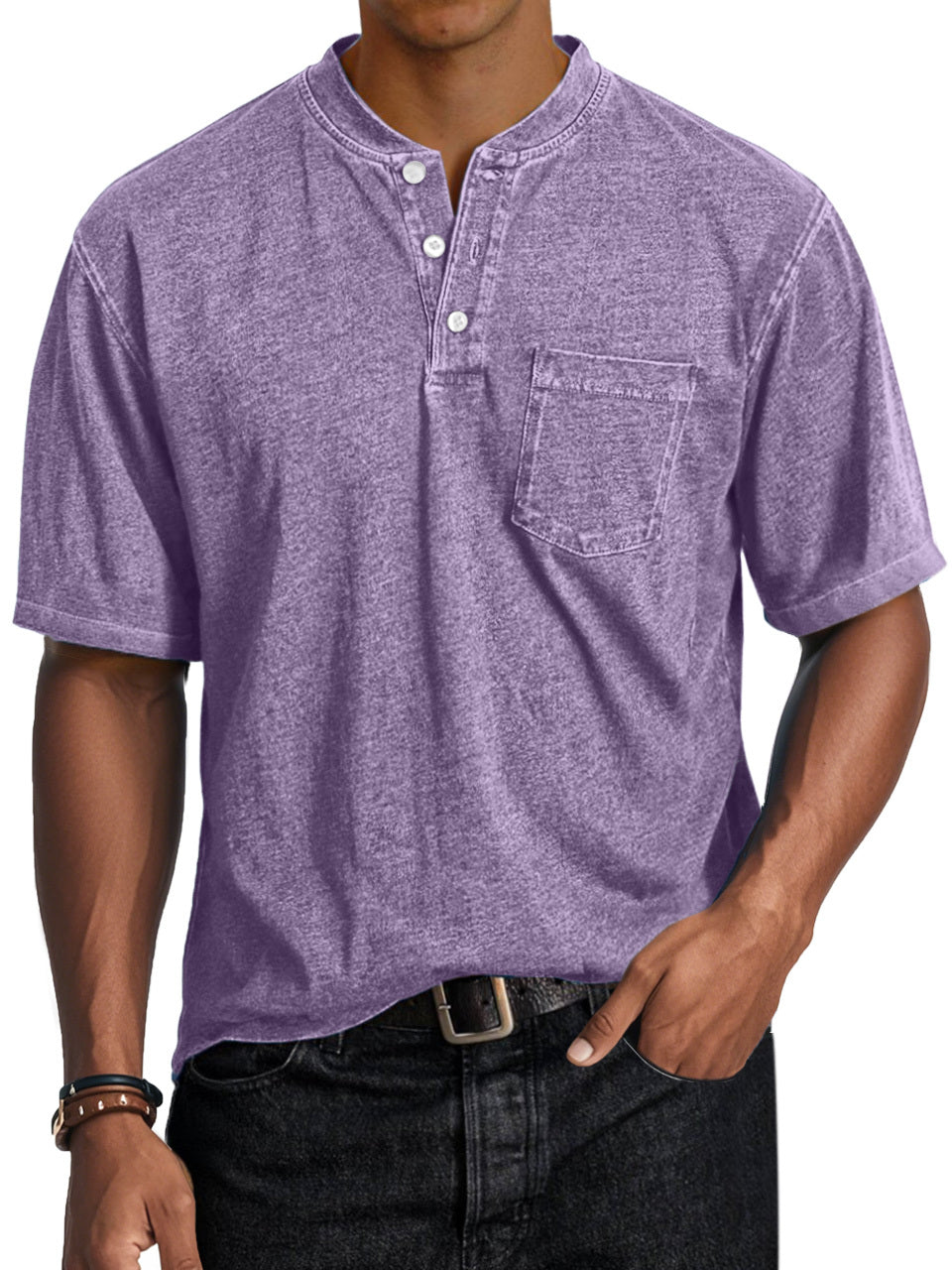 Men's Casual Retro Comfort Short Sleeve Button-Down Henley