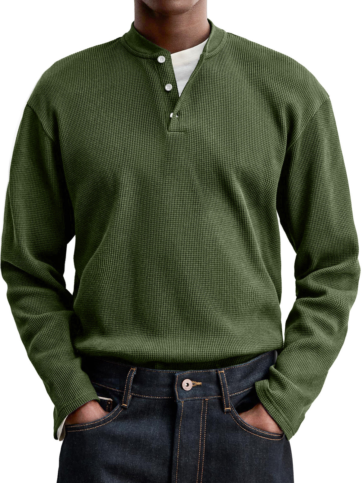 Men's Everyday Casual Waffle Button Down Long Sleeve Henley