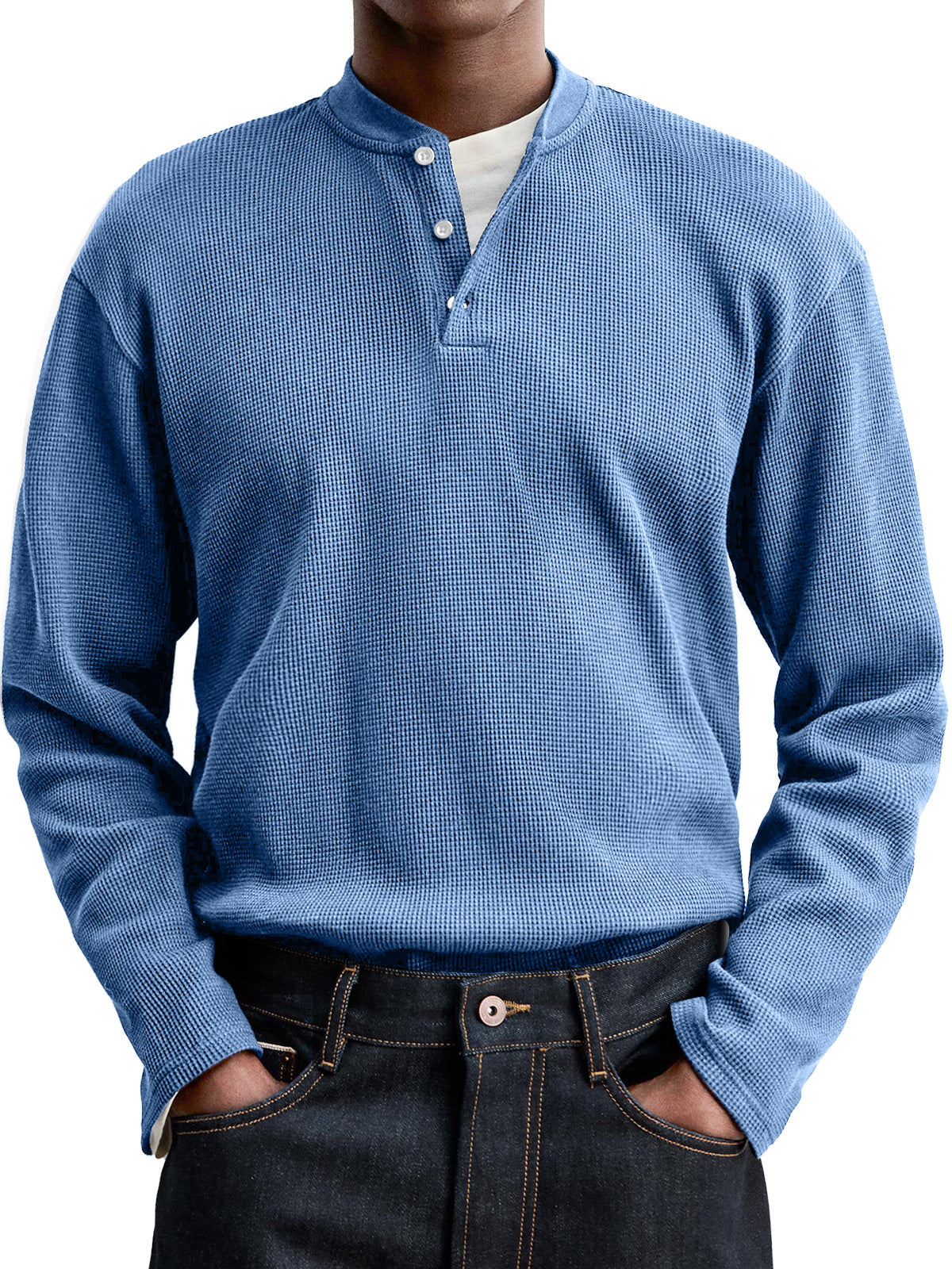 Men's Everyday Casual Waffle Button Down Long Sleeve Henley