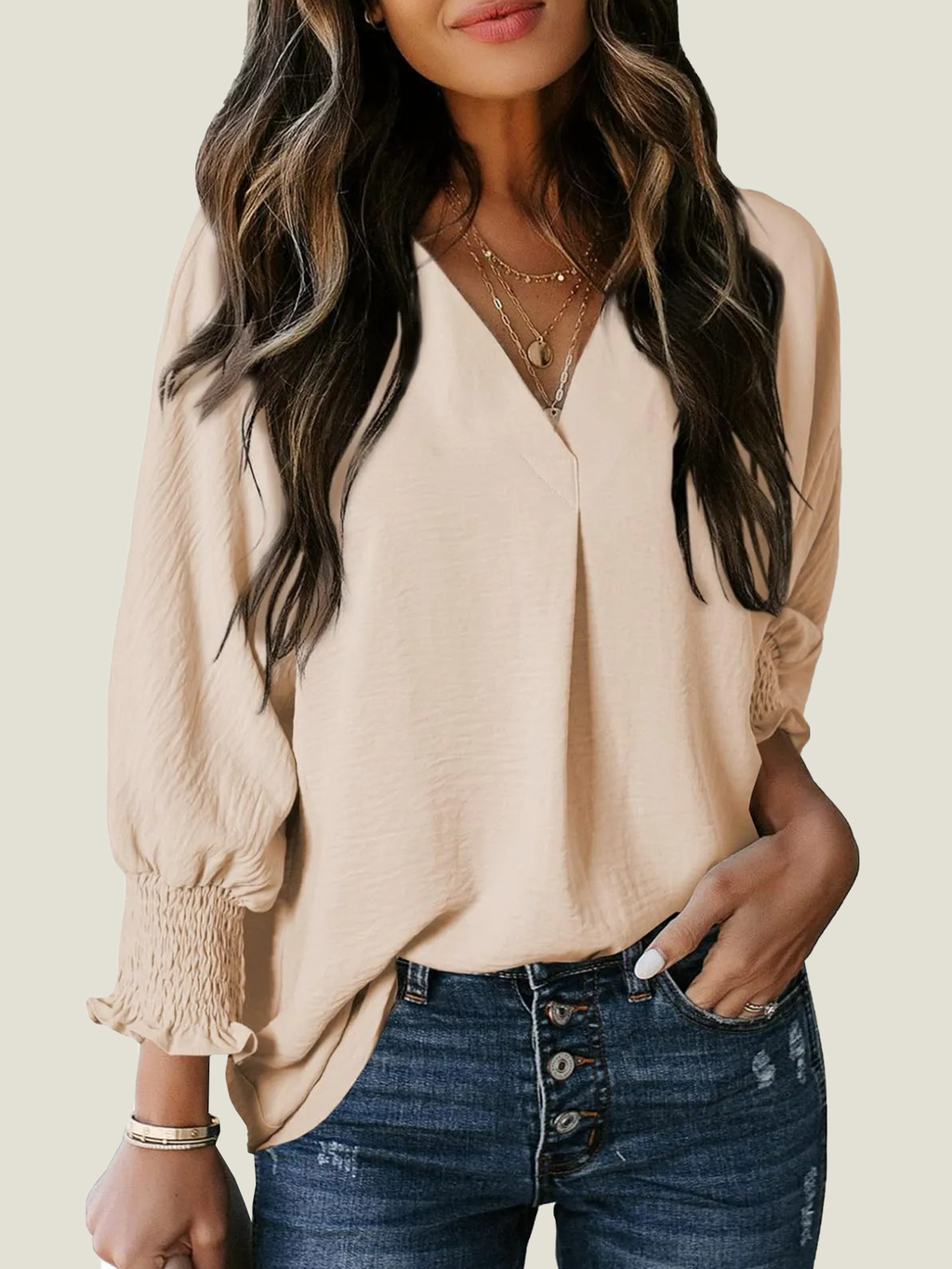 Women's Casual 3/4 Sleeve V Neck Basic Tops (Buy 3 Free Shipping)