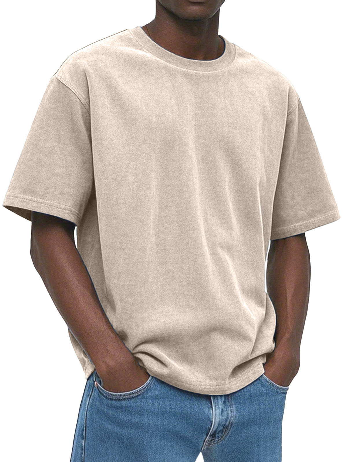 Men's Casual Comfortable And Loose Solid Color Suede Short-sleeved T-shirt