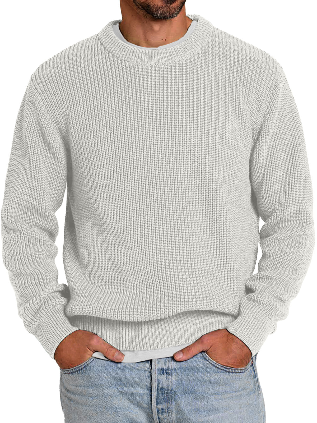 Men's Casual Round Neck Solid Color Comfortable Knitted Sweater