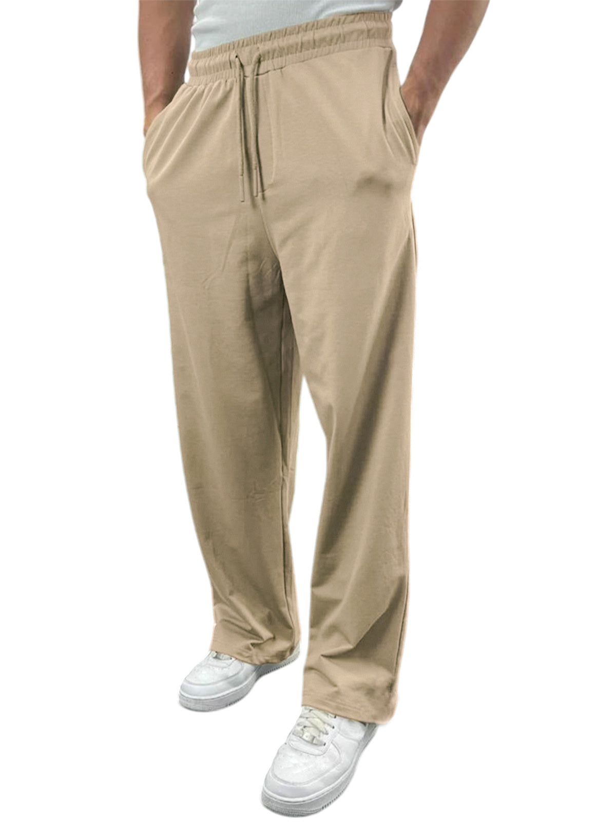 Men's Breathable Simple Solid Color Elastic Elastic Trousers With Side Pockets