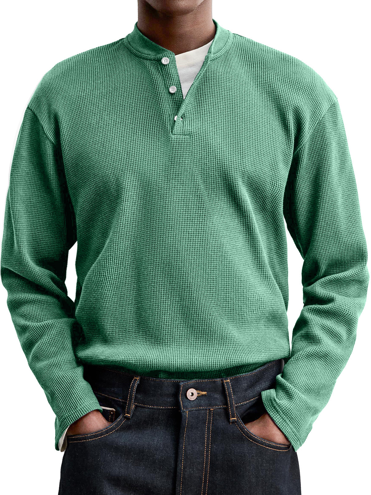 Men's Everyday Casual Waffle Button Down Long Sleeve Henley
