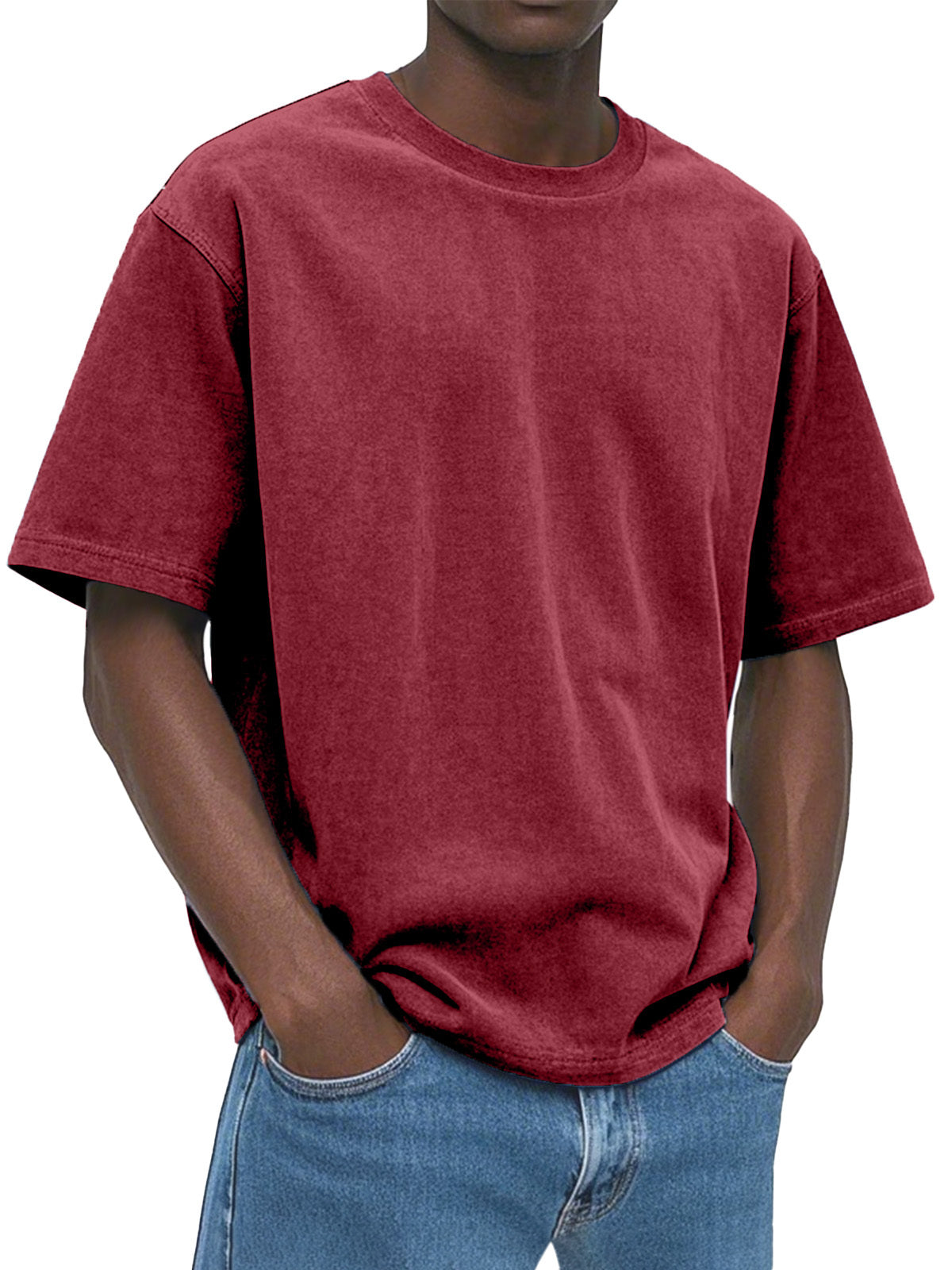 Men's Casual Comfortable And Loose Solid Color Suede Short-sleeved T-shirt