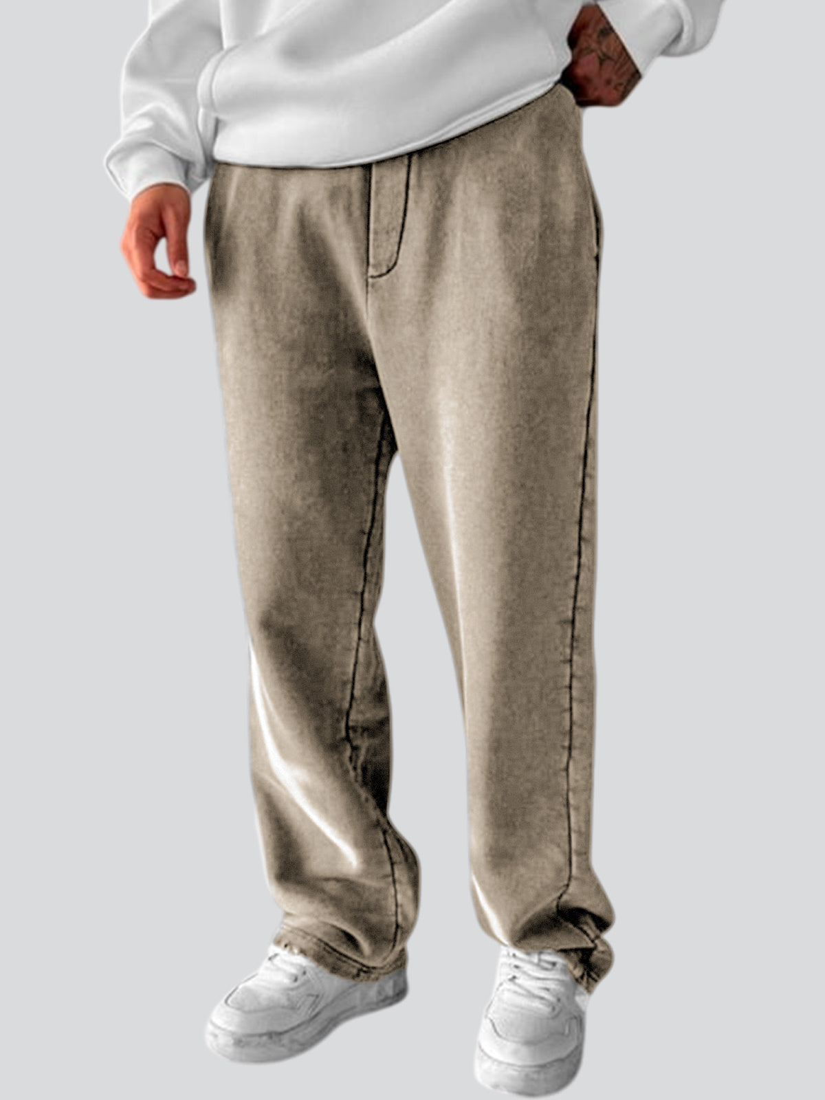 Men's Vintage Washed Cotton Dyed Casual Textured Trousers With Side Pockets